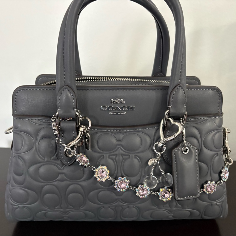 Coach gray mini Darcie with silver accents (NO strap). Bag chain not included